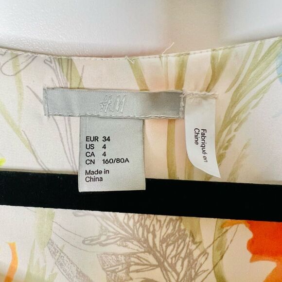 H&M Women's Satin Shift Dress Floral Hummingbird Print Size 4 Lined - Picture 9 of 11